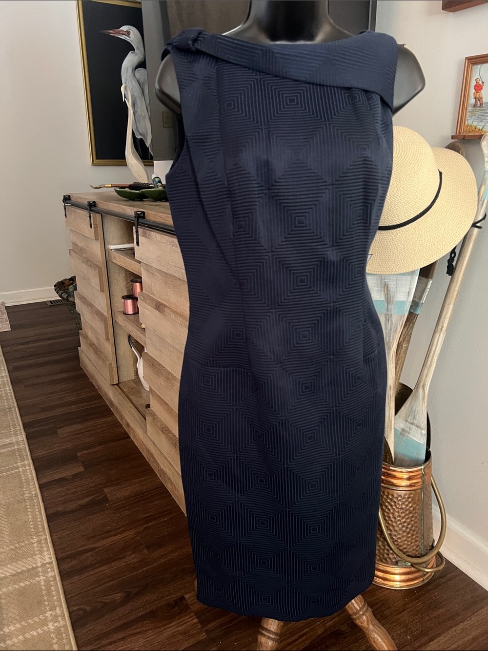 Anne Klein New York Navy dress Textured Geometric Sheath style